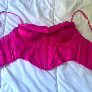 Parthea Satin Hot Pink Corset | Spaghetti Strap Crop Top | XS